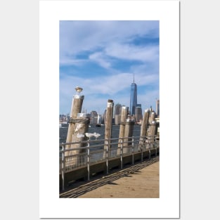 Seagulls Liberty Island Manhattan Skyline New York City Posters and Art